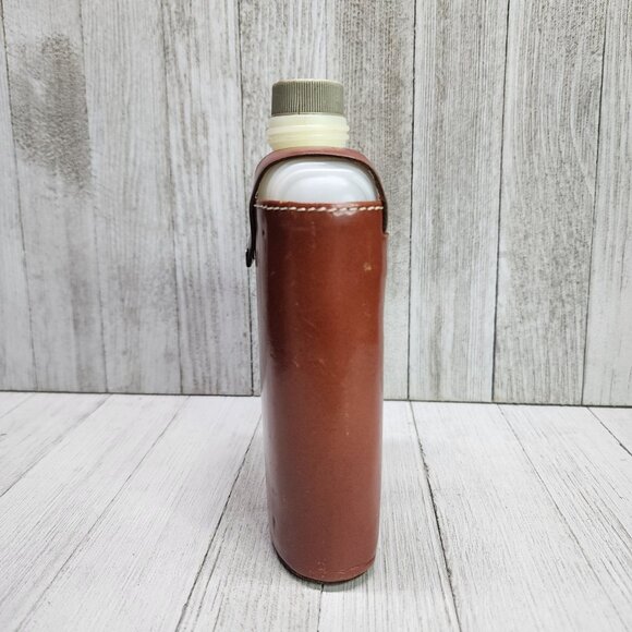 Vintage Flask Plastic Bottle with Hickok Top Grain Cowhide Brown Leather Cover - Picture 4 of 10